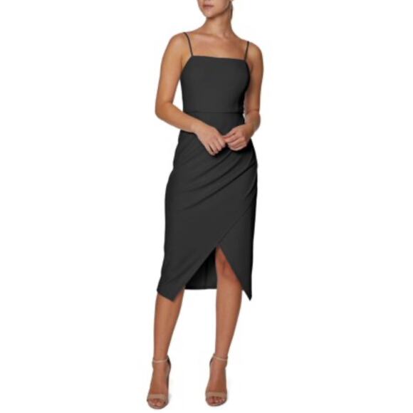 Laundry By Shelli Segal Dresses & Skirts - Laundry Black Midi Sheath Ruched Thigh Slit Sleeveless Cocktail Dress Size 16